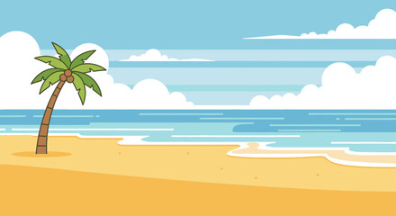 Obraz premium Tropical beach landscape with palm tree and ocean waves