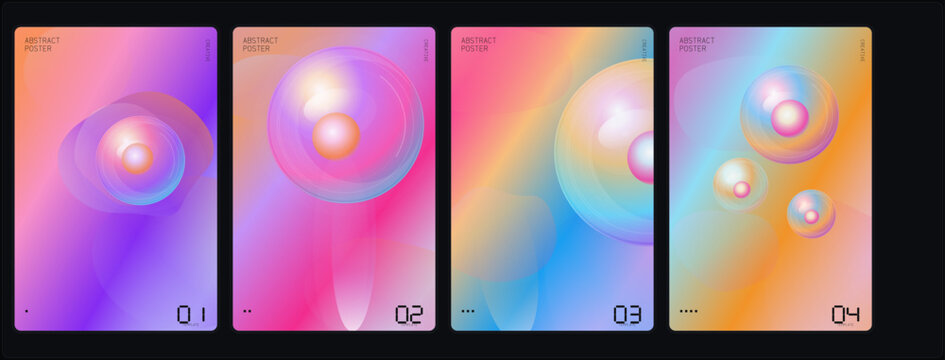 Abstract background, colorful gradient, bubble texture, 4 elements, vector set