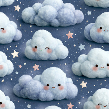 3D Smiling Cloud Gift Wrap Seamless Texture