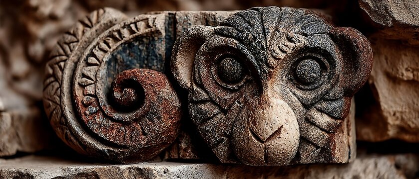 Rustic monkey sculpture carved from natural sandstone high resolution picture