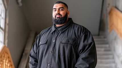 Fototapeta premium Middle Manager Burnout Young South Asian Plus Size Man Stressed