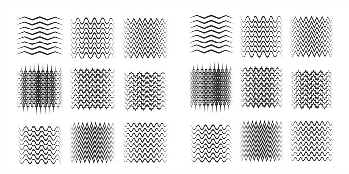 Wave line and wavy zigzag pattern lines. Vector black underlines, smooth end squiggly horizontal curvy squiggles isolated on white background. Vector illustration.eps,10