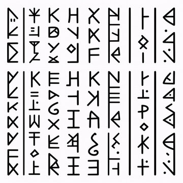 Storybook Illustration Ancient Language. Pattern Of Ancient Runes On A White Background