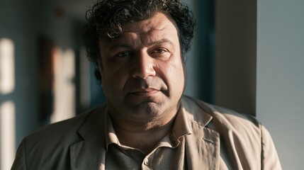 Fototapeta premium Middle Manager Burnout Aged Middle Eastern Larger Body Man Tired