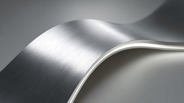 Brushed metal curved panel with integrated glowing LED light strip creating a sleek futuristic design for modern architectural and industrial technology concepts
