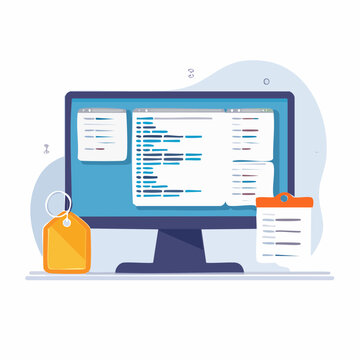 Computer screen displaying code with tag and clipboard