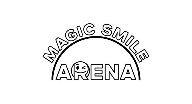 Playful magic smile arena logo graphic design with smiley face icon