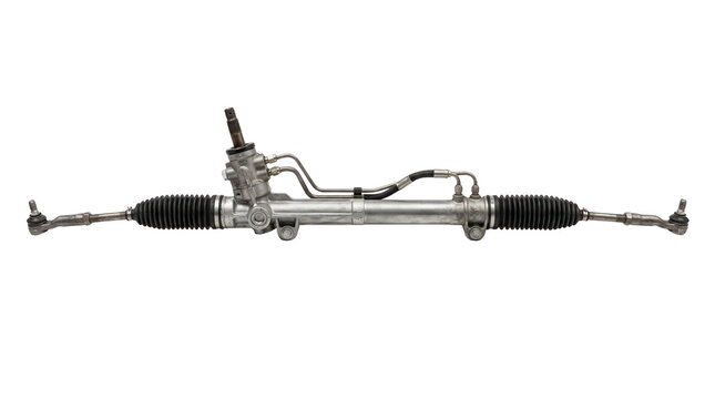 Car steering rack overview automotive workshop technical illustration indoor environment close-up view engineering concept