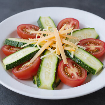 Linocut Cheese Feta. A Zucchini Salad Featuring Tomatoes And Cheese