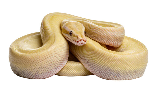 Albino Ball Python coiled with head visible