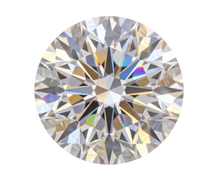 Round brilliant cut diamond with facets isolated on transparent background