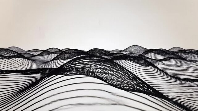 Abstract black wave pattern lines on white background minimalist design texture