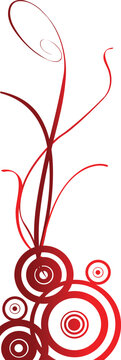 Elegant red floral swirl flourish design with circular patterns isolated on transparent background vector.