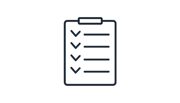 Clipboard with checklist and checkmarks, simple outline icon for task completion and planning