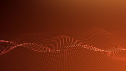 Orange wave background with glowing linear data flow, soft blurred surface design, modern digital grid landscape and technology energy patterns ©  Seamless Loop