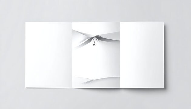 Blank open tri-fold brochure mockup with soft shadows, clean white paper, ready for design elements, presentation template