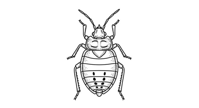 Detailed line art illustration of a beetle on a plain white background