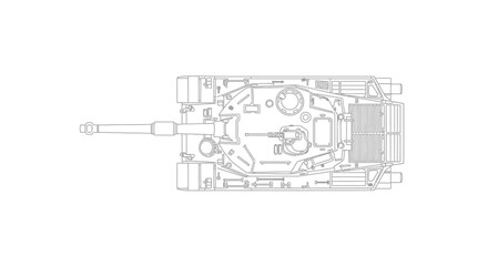 Top View Blueprint of a Military Tank on White Background © aqwel