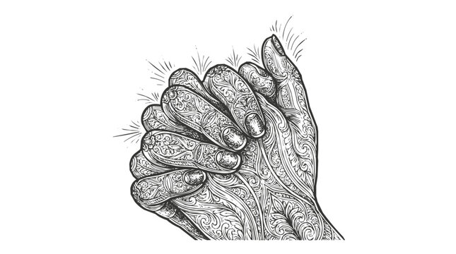 Intricate praying hands with ornamental spiritual mandala patterns for meditation and mindful faith concepts