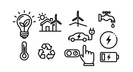 Fototapeta premium Sustainable energy and environmental conservation concepts with line icons