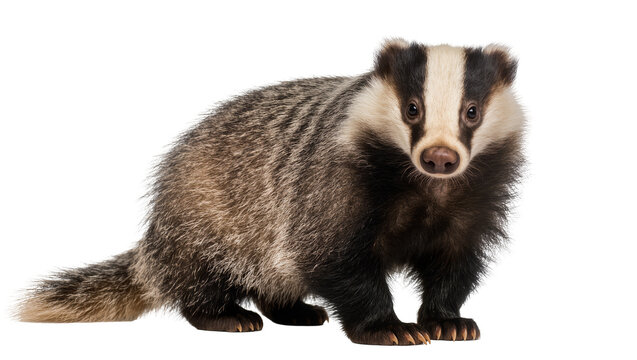 European Badger with distinctive black and white striped face