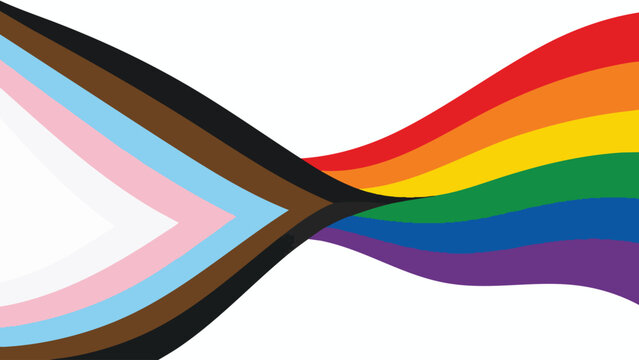 Progress Pride Flag waving with inclusive transgender and black lives matter symbols
