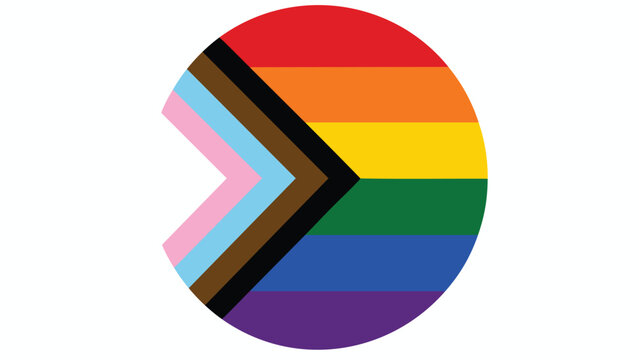 Progress Pride Flag design with chevron pattern on white background, symbolizing diversity and inclusivity