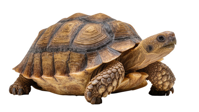 Sulcata tortoise reptile with textured shell and scaly legs