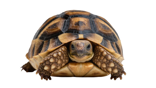 Tortoise with patterned shell and scaly legs facing forward