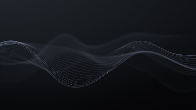 Monochrome blurred wave background, abstract black white wave space, defocused wavy lines, audio signal streams and deep dark minimal surface