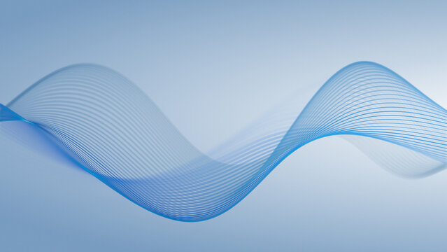 Light blue defocused waves on white background, smooth liquid line surface, gentle scientific patterns and flowing abstract motion