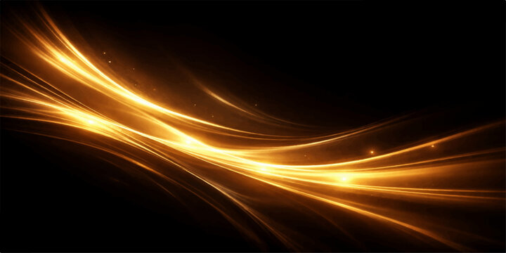 Golden Light Trails: Abstract flowing golden light streaks create a dynamic and energetic background, suggesting motion and brilliance against a dark canvas.