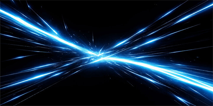 Abstract Blue Energy Trails: A dynamic abstract composition featuring vibrant blue energy trails converging and diverging against a stark black background, suggesting speed, motion.