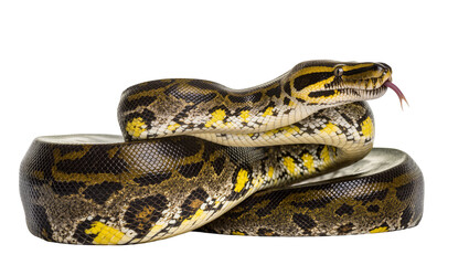 Fototapeta premium Python snake coiled with yellow and black markings
