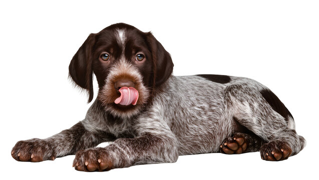 German Wirehaired Pointer puppy licking nose