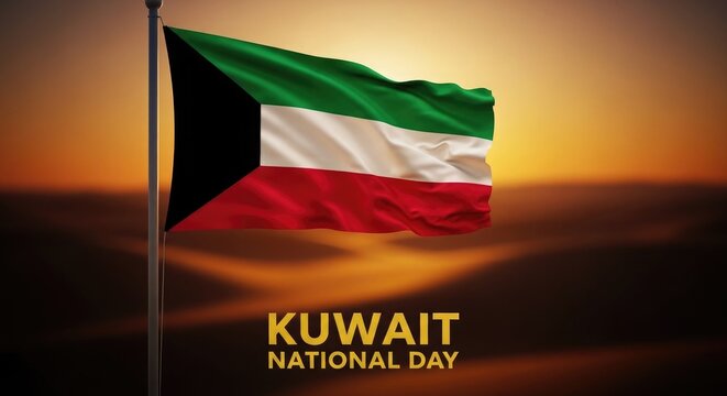Kuwait national day flag at sunset