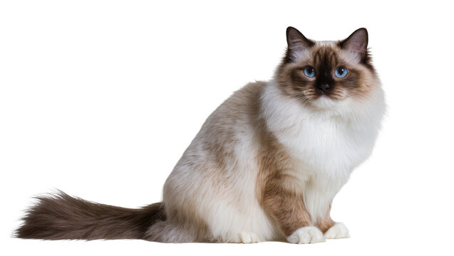 Ragdoll cat with blue eyes sitting