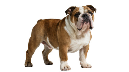 Obraz premium Brown and white bulldog standing, full body view