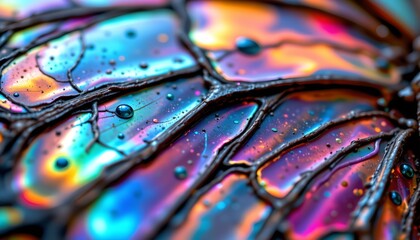 Fototapeta premium The image showcases a close up of an iridescent, multicolored surface with a glossy, reflective appearance