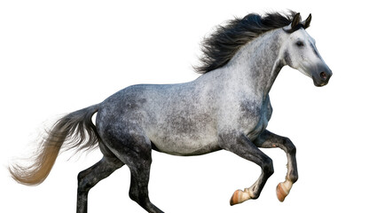 Dappled grey horse with flowing mane and tail running © Vetle