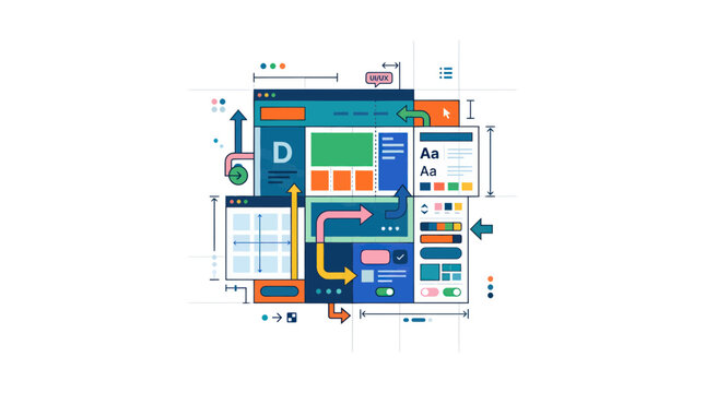 Web design UI UX process, wireframing and prototyping illustration