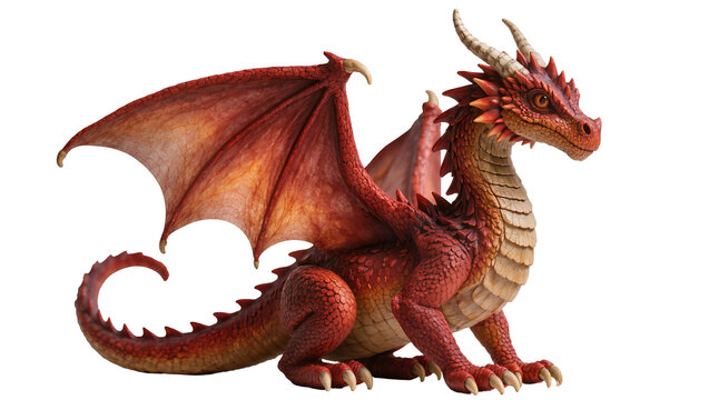 Red fantasy dragon with large wings and horns