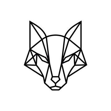 Minimalist geometric fox head line art design on a white background