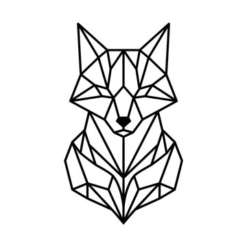 Minimalist Geometric Fox Head Portrait Isolated on White Background
