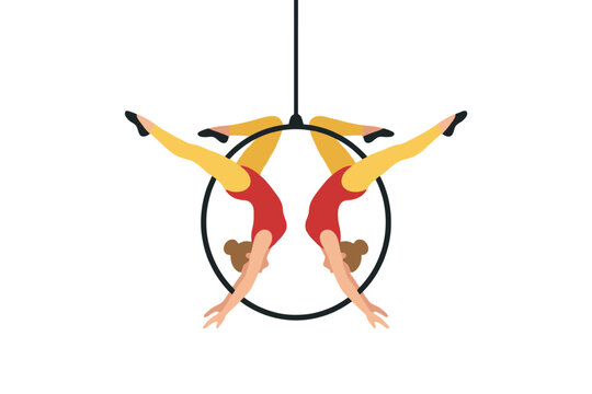 Aerial acrobats performing on lyra hoop vector illustration