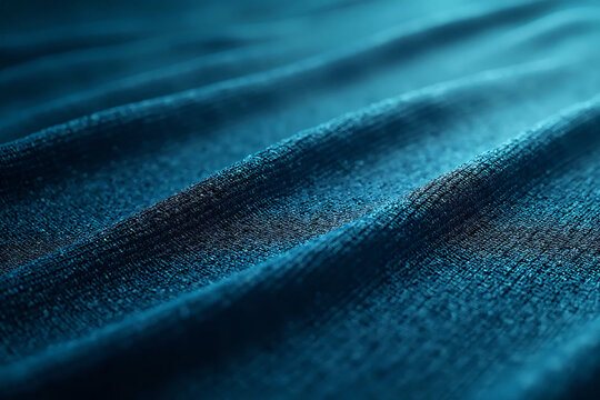 Wavy tech dark turquoise knitted fabric. Background with limited depth of field.