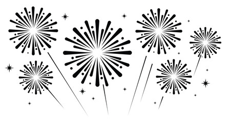 Obraz premium Minimalist firework icon burst vector illustration with small stars. Clean festive element isolated on a white background.