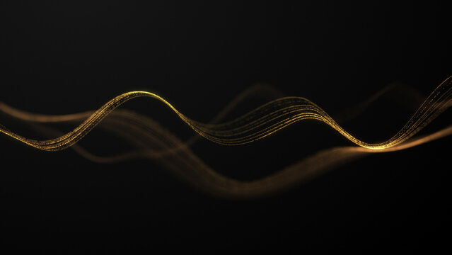 Luxury vector golden wave. light Golden graphic wave black background. Golden wave particles glittering lines dark background. Liquid smooth golden line wave close up flowing. Expensive luxurious 