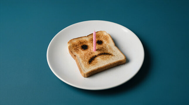 Sad Birthday Toast with Single Candle &ndash; Loneliness and Emotional Isolation Concept
