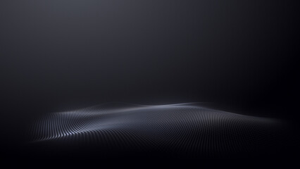 Abstract space landscape Silver radial podium stage smooth grey displacement spinning particle surface. Bending wave relief and 360 movement, flowing abstract background. ©  Seamless Loop